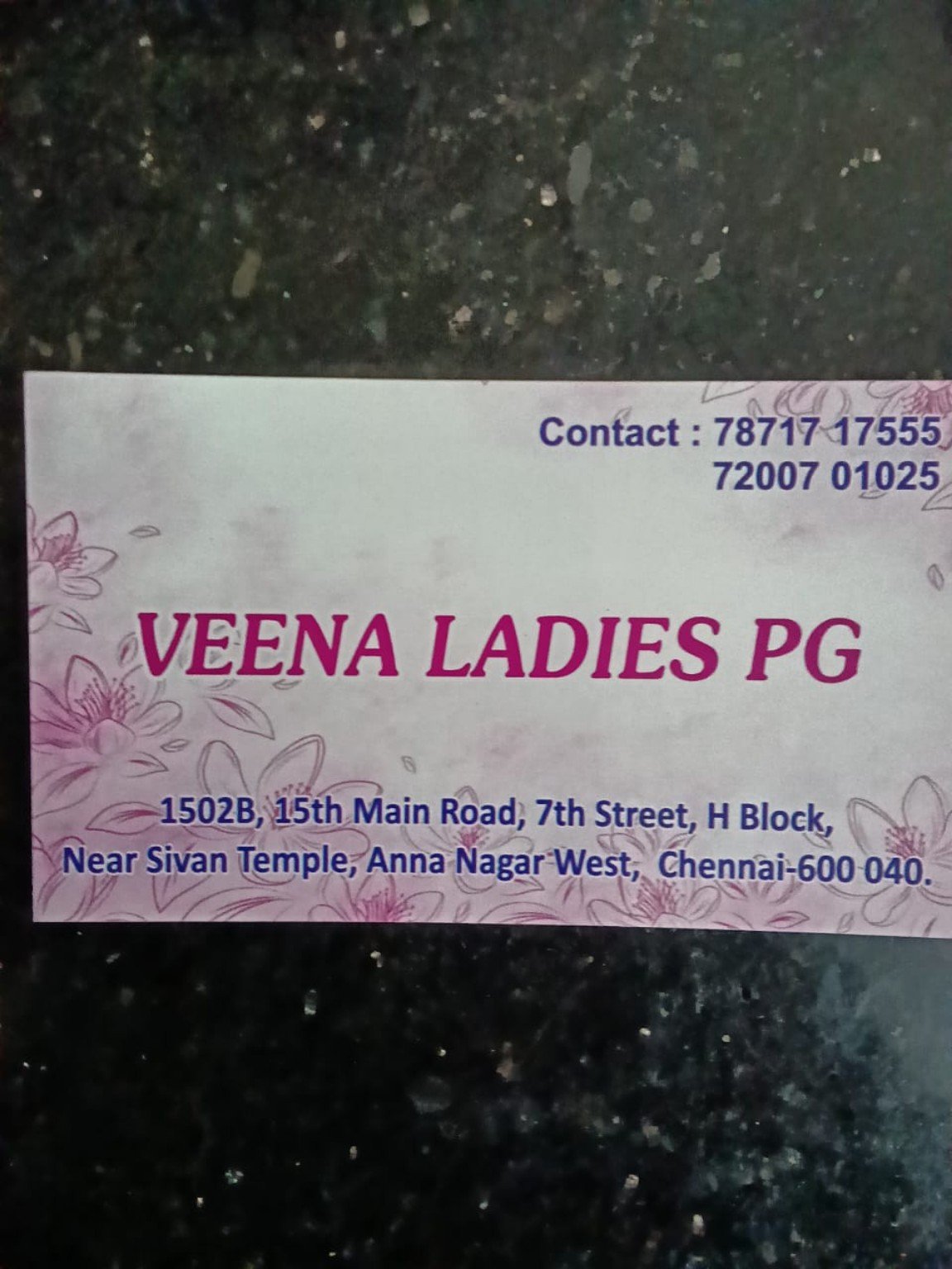 Veena Ladies PG business card